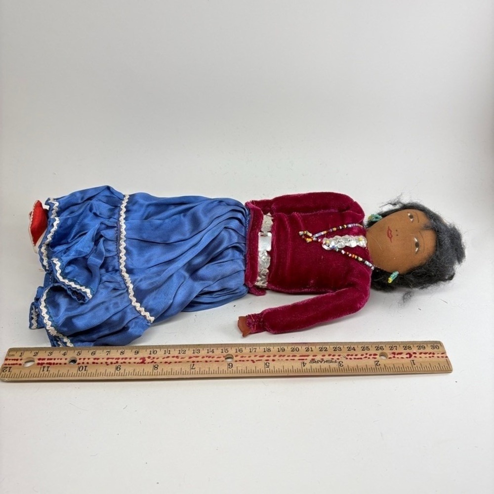 VTG Mid-Century Navajo Native American 13" Handmade Velvet Satin Fabric Doll - Picture 8 of 8